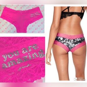 Victoria’s Secret Pink lace Cheekster PINK silver bling Cheeky neon pink panties